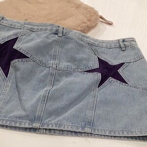 Denim Skirt with Purple Star Accents